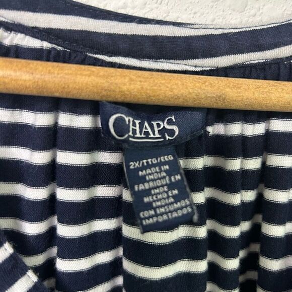 Chaps Ralph Lauren V Neck Navy Blue White Striped Nautical Top Women’s Size 2X - Picture 7 of 16